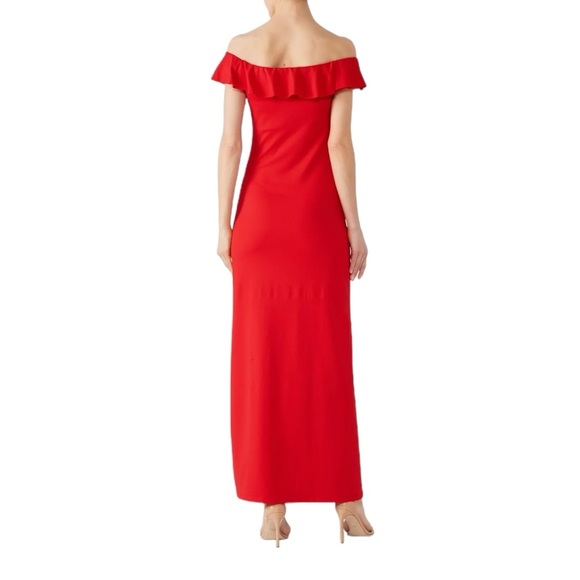 Susanna Monaco Red Ruffle Slit Maternity Gown Womens Size S Formal Off Shoulder - Picture 3 of 16